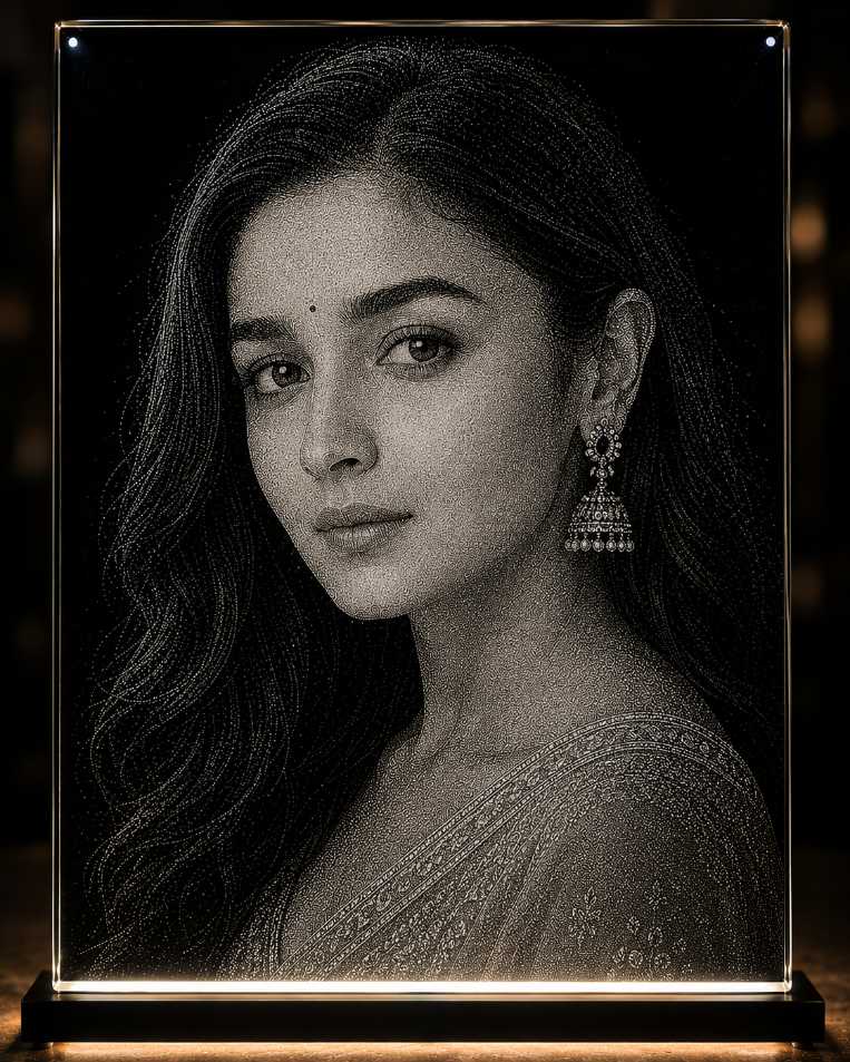 Alia Bhatt Hand Hammered Marble & Glass Art Portrait Wall Decor
