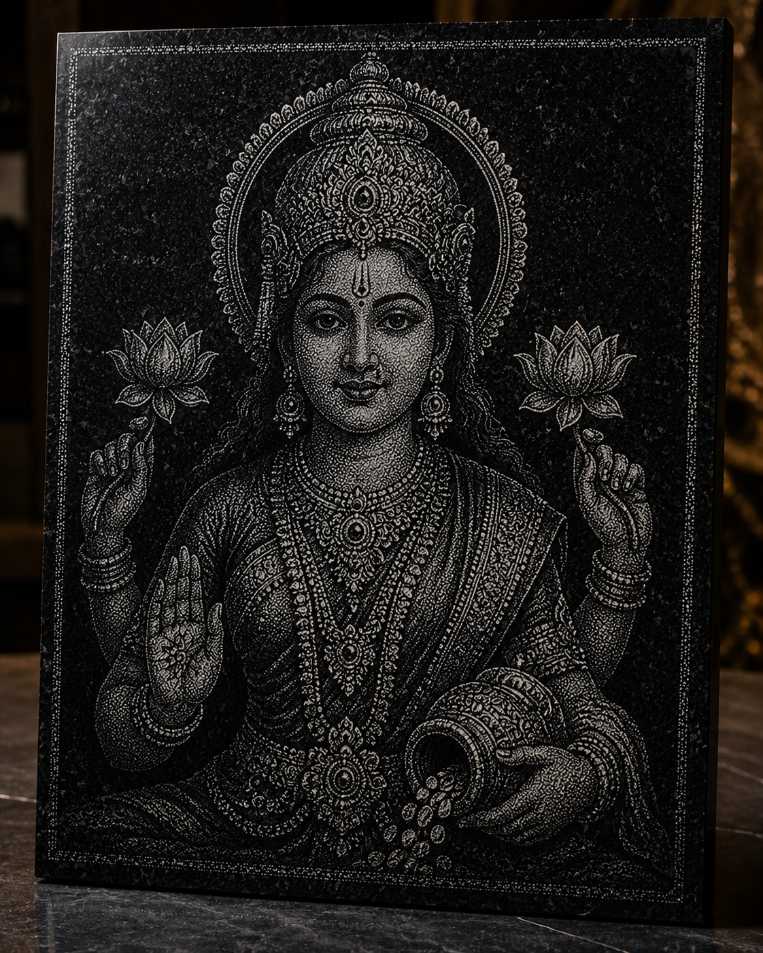 Lakshmi Ji Hand Hammered Marble & Glass Art Portrait Decor