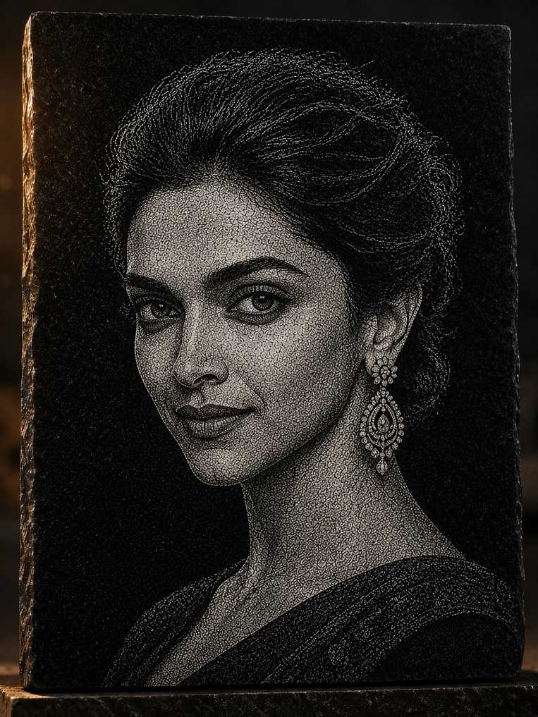 Deepika Padukone Hand Hammered Marble & Glass Art Portrait Decor