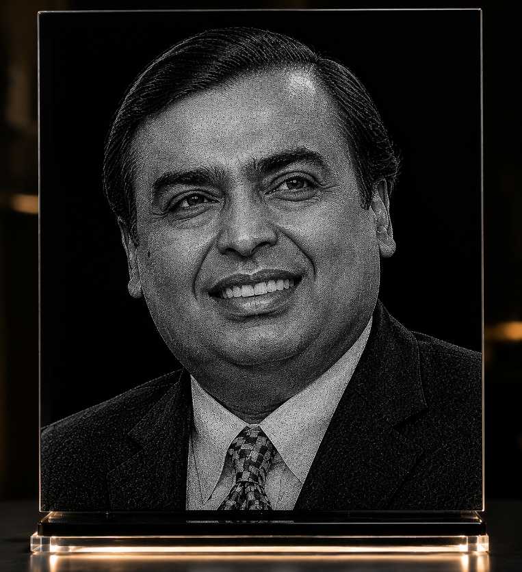 Mukesh Ambani Hand Hammered Marble & Glass Art Portrait Custom Wall Art
