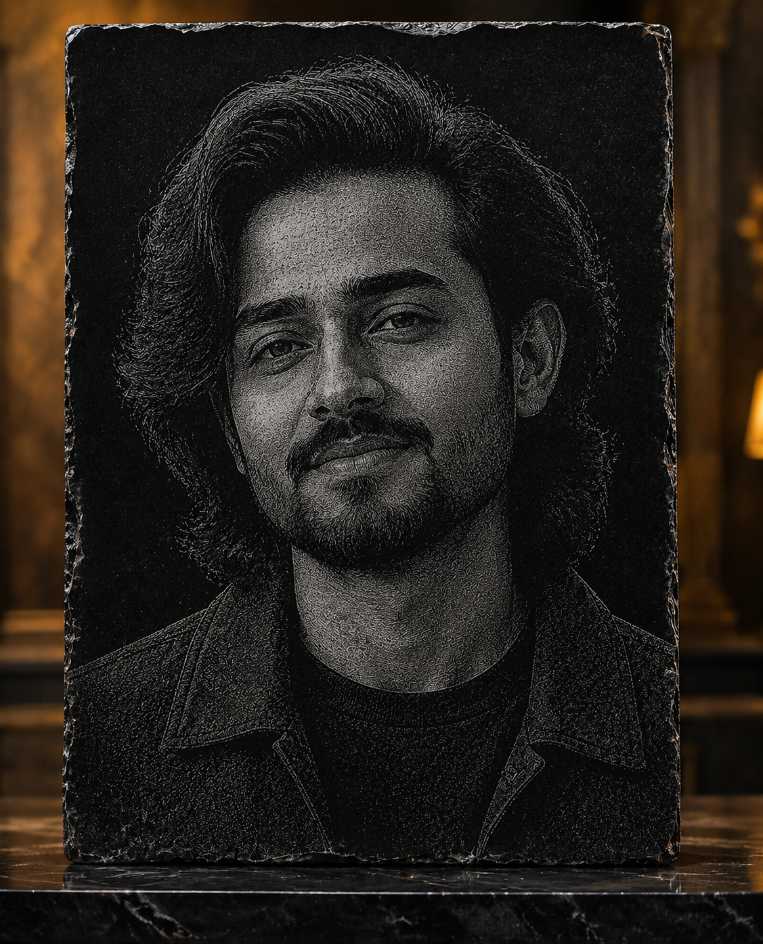 Bhuvan Bam Hand Hammered Marble & Glass Art Portrait Wall Decor