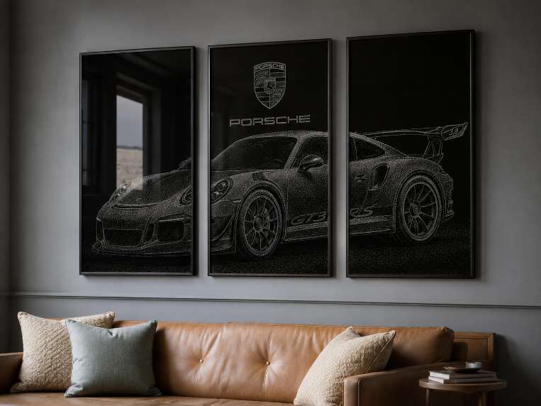 Porsche 911 GT3 RS Hand Hammered Marble & Glass Art Portrait