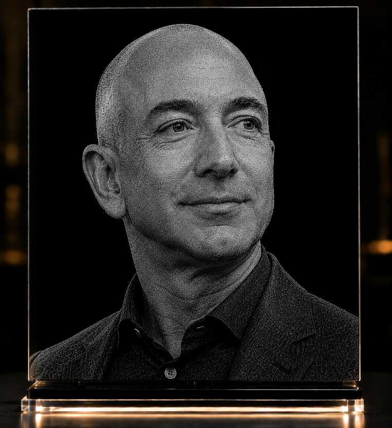 Jeff Bezos Hand Hammered Marble & Glass Art Portrait Wall Decor