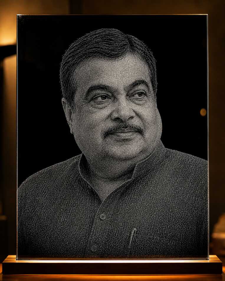 Nitin Gadkari Hand Hammered Marble & Glass Art Portrait Painting