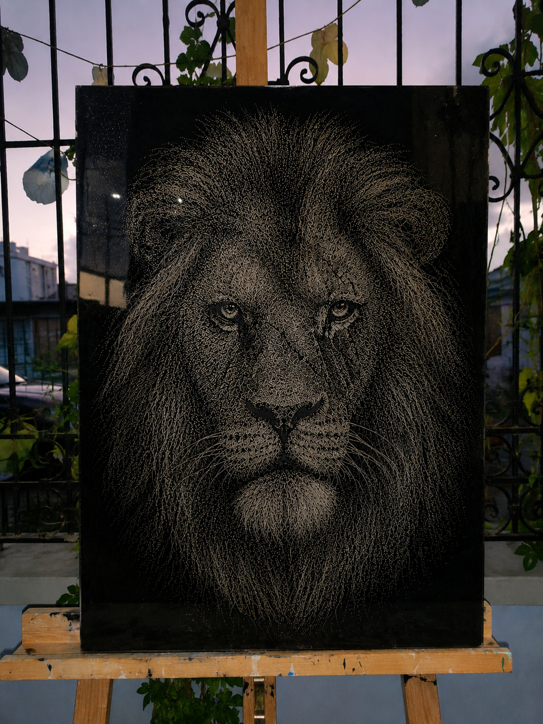 King of the Jungle Hand Hammered Marble & Glass Art Portrait