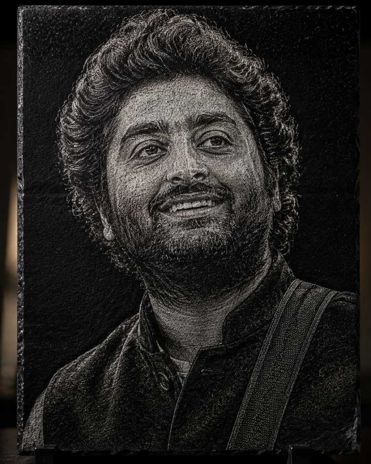 Arijit Singh Hand Hammered Marble & Glass Art Portrait – Custom Handmade Luxury Wall Art