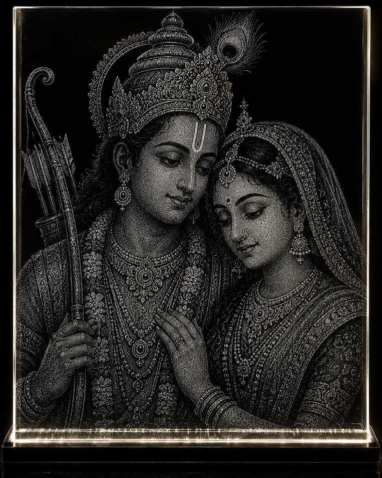 Custom Sita Rama Marble & Glass Hand Hammered Portrait Art Painting