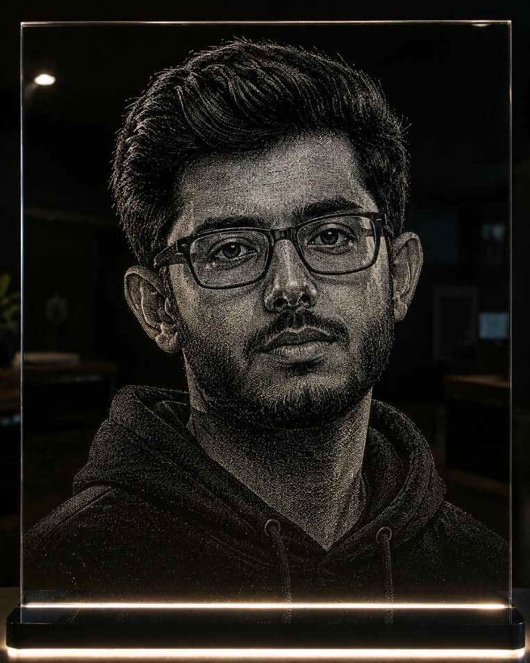 CarryMinati Hand Hammered Marble & Glass Art Portrait Wall Art