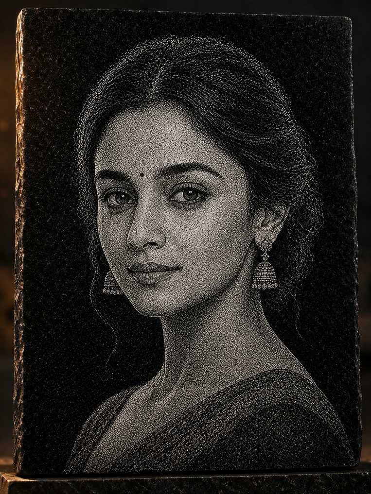 Alia Bhatt Hand Hammered Marble & Glass Art Portrait Wall Decor