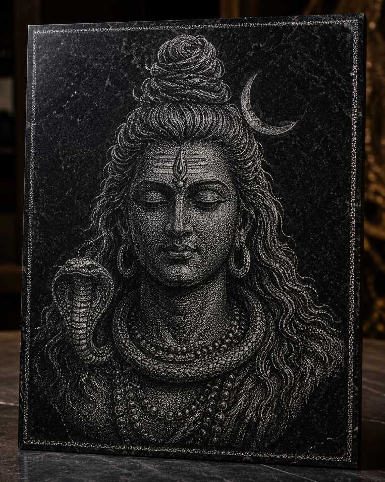 Shiva Ji Custom Marble & Glass Hammered Portrait Art