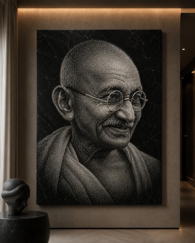 Mahatma Gandhi Hand Hammered Marble & Glass Art Portrait