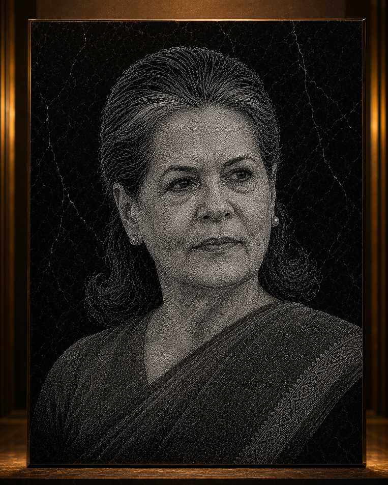 Sonia Gandhi Hand Hammered Marble & Glass Art Portrait Painting
