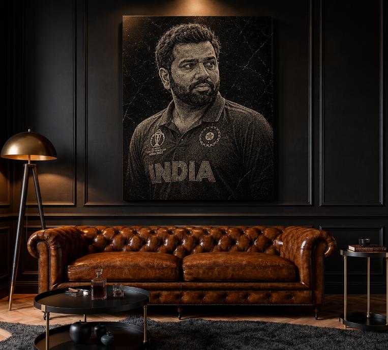 Rohit Sharma Hand Hammered Marble & Glass Art Portrait Custom Wall Art