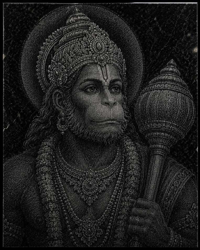 Hanuman Marble & Glass Hammered Art Portrait Custom Wall Painting
