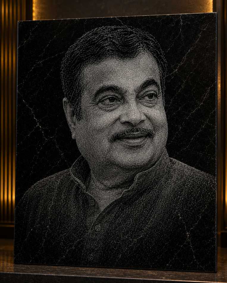 Nitin Gadkari Hand Hammered Marble & Glass Art Portrait Painting