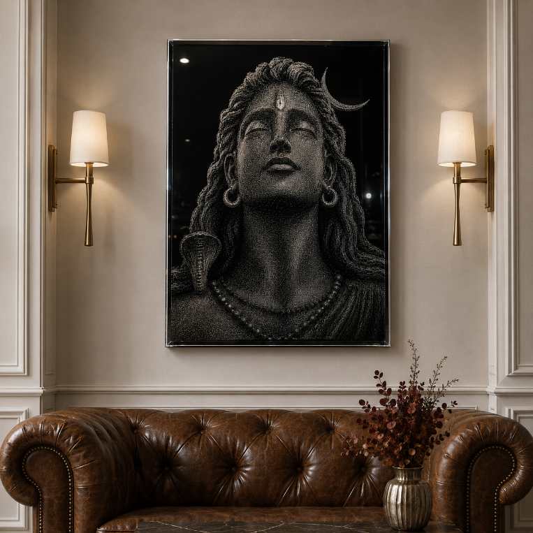 Adiyogi Hand Hammered Marble & Glass Art Portrait Custom Wall Art